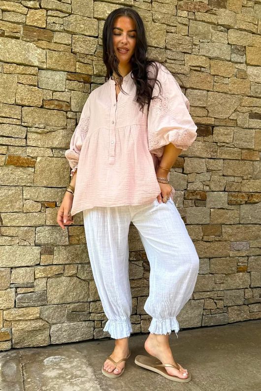 Mimi Pillow Cotton Batwing Blouse Rose 